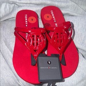 Tommy Hilfiger Red Logo Jelly Thong Sandals